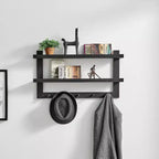 29 x 16 2-Tier Ledge Wall Shelf Organizer with Five Hanging Hooks - Danya B.