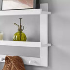 29 x 16 2-Tier Ledge Wall Shelf Organizer with Five Hanging Hooks - Danya B.