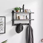 29 x 16 2-Tier Ledge Wall Shelf Organizer with Five Hanging Hooks - Danya B.