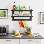 29 x 16 2-Tier Ledge Wall Shelf Organizer with Five Hanging Hooks - Danya B.