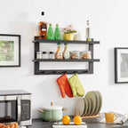 29 x 16 2-Tier Ledge Wall Shelf Organizer with Five Hanging Hooks - Danya B.