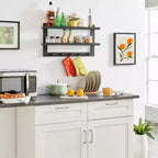 29 x 16 2-Tier Ledge Wall Shelf Organizer with Five Hanging Hooks - Danya B.