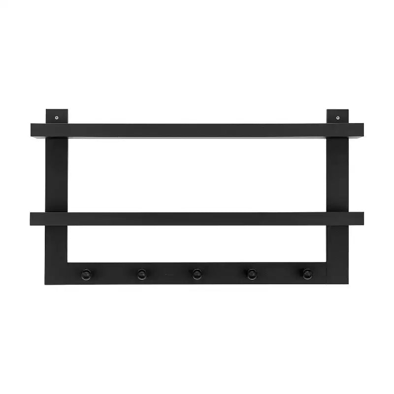 29 x 16 2-Tier Ledge Wall Shelf Organizer with Five Hanging Hooks - Danya B.