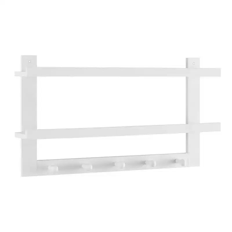 29 x 16 2-Tier Ledge Wall Shelf Organizer with Five Hanging Hooks - Danya B.
