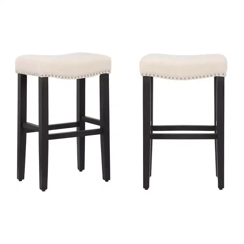 WestinTrends 29 Upholstered Saddle Seat Bar Stool (Set of 2), Black/Beige