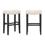 WestinTrends 29 Upholstered Saddle Seat Bar Stool (Set of 2), Black/Beige
