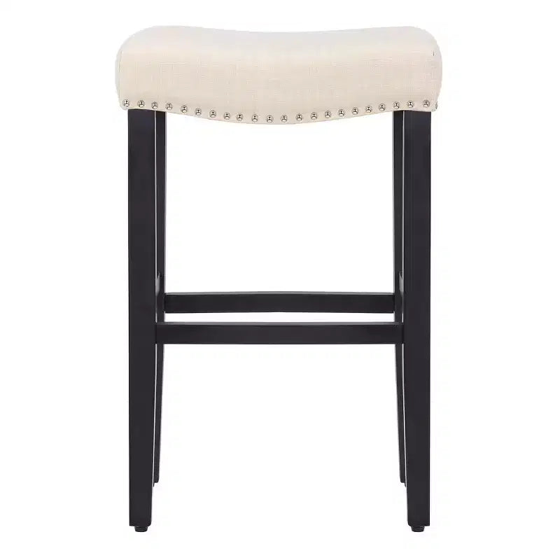 WestinTrends 29 Upholstered Saddle Seat Bar Stool (Set of 2), Black/Beige
