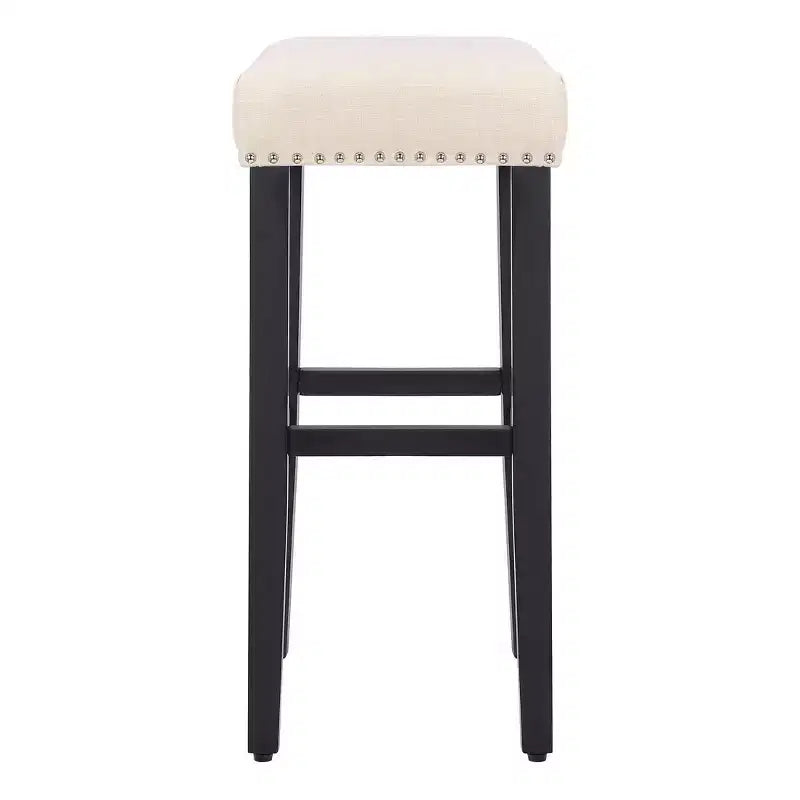 WestinTrends 29 Upholstered Saddle Seat Bar Stool (Set of 2), Black/Beige