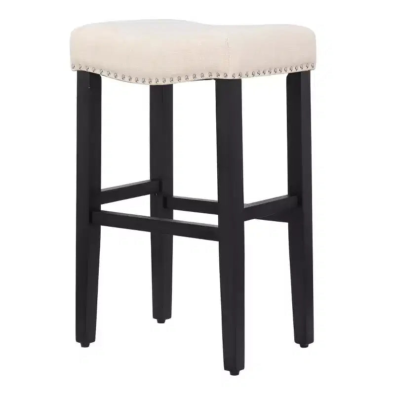 WestinTrends 29 Upholstered Saddle Seat Bar Stool (Set of 2), Black/Beige