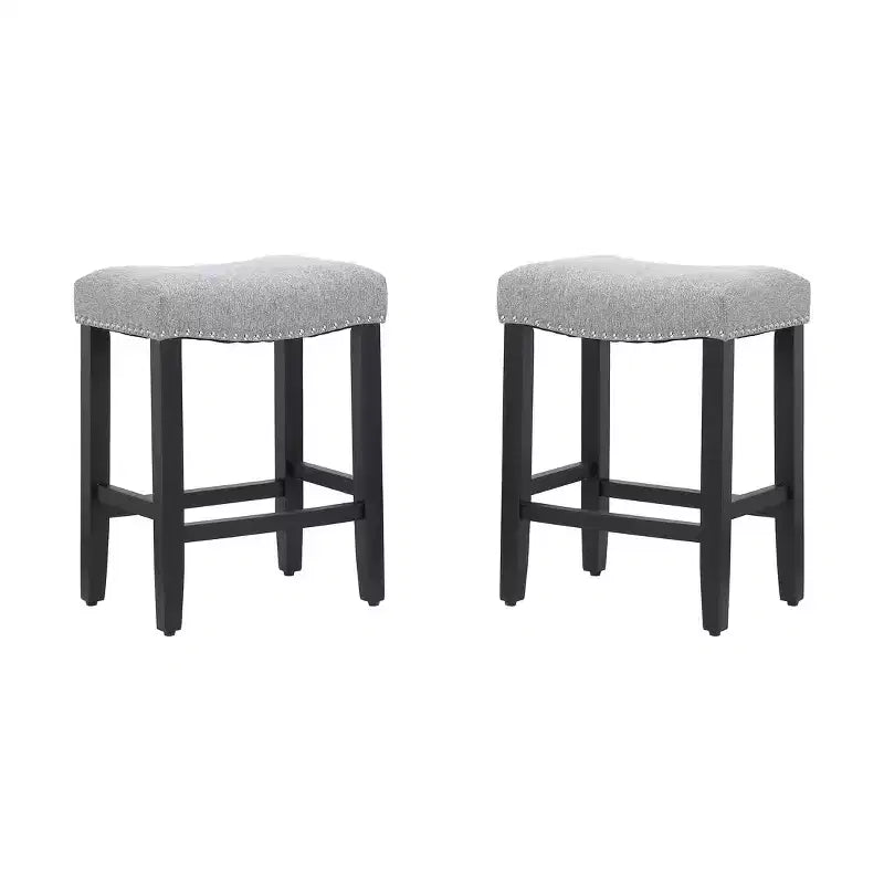 WestinTrends 24 Upholstered Saddle Seat Counter Stool (Set of 2), Black/Gray