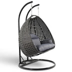 LeisureMod 2 Person Hanging Egg Chair with Stand - Outdoor/Indoor Rattan Wicker Patio Swing Hammock Lounger with Cushions