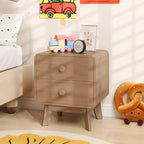Costway 1/2 PCS Modern Style 2-Drawer Nightstand Bedside Table with Solid Rubber Wood Legs Brown
