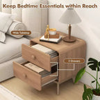 Costway 1/2 PCS Modern Style 2-Drawer Nightstand Bedside Table with Solid Rubber Wood Legs Brown