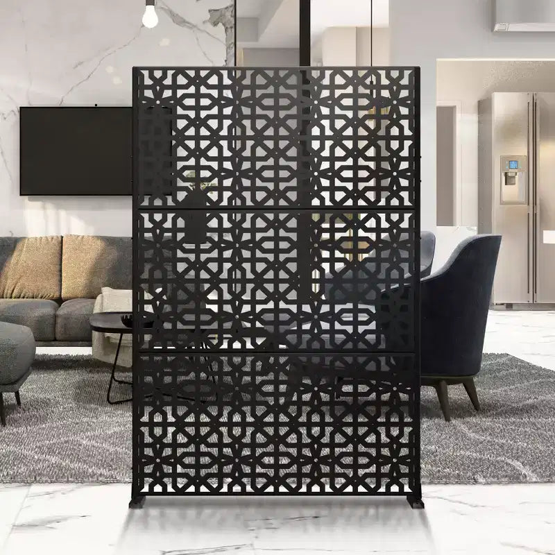 Dovelina 72x47 Metal Privacy Screen 3 Panels Freestanding Partitions and Room Divider