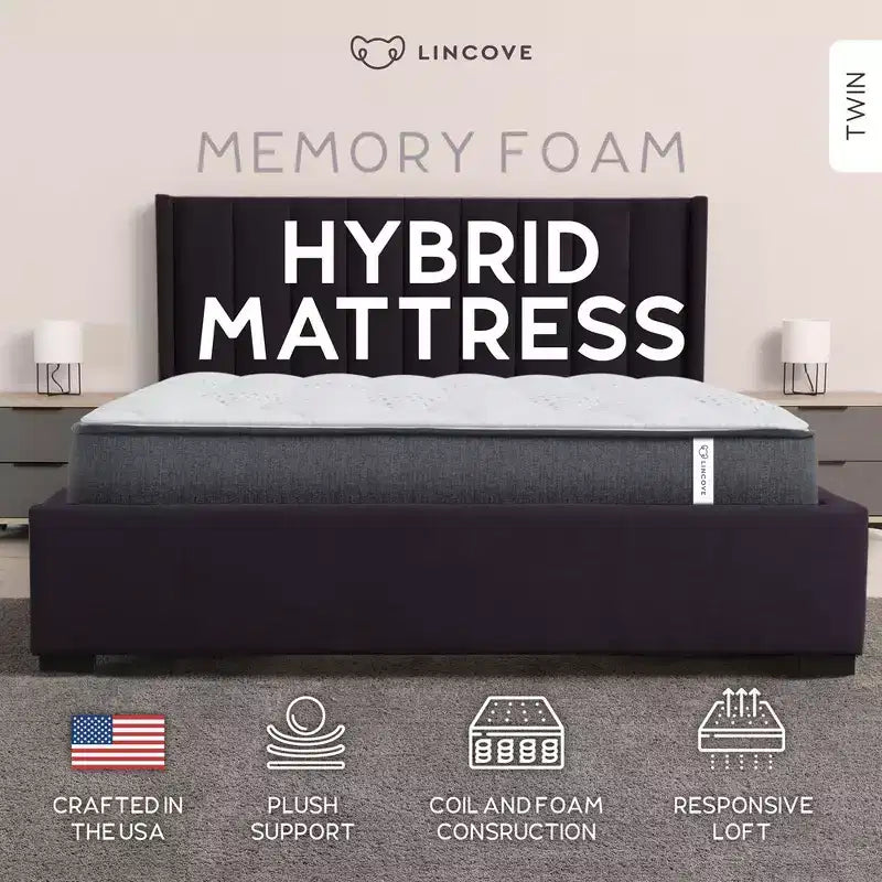 Materasso Ibrido a Molle e Memory Foam Lincove da 12 Pollici - Materasso Medio Rigido Certificato CertiPUR-US - Supporto Adattivo, Sollievo dalla Pressione - Prodotto negli USA