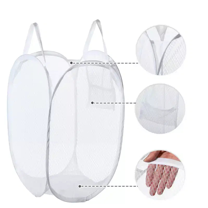 Unique Bargains Folding Mesh Laundry Hamper 10.57 Gallon 1 Pc