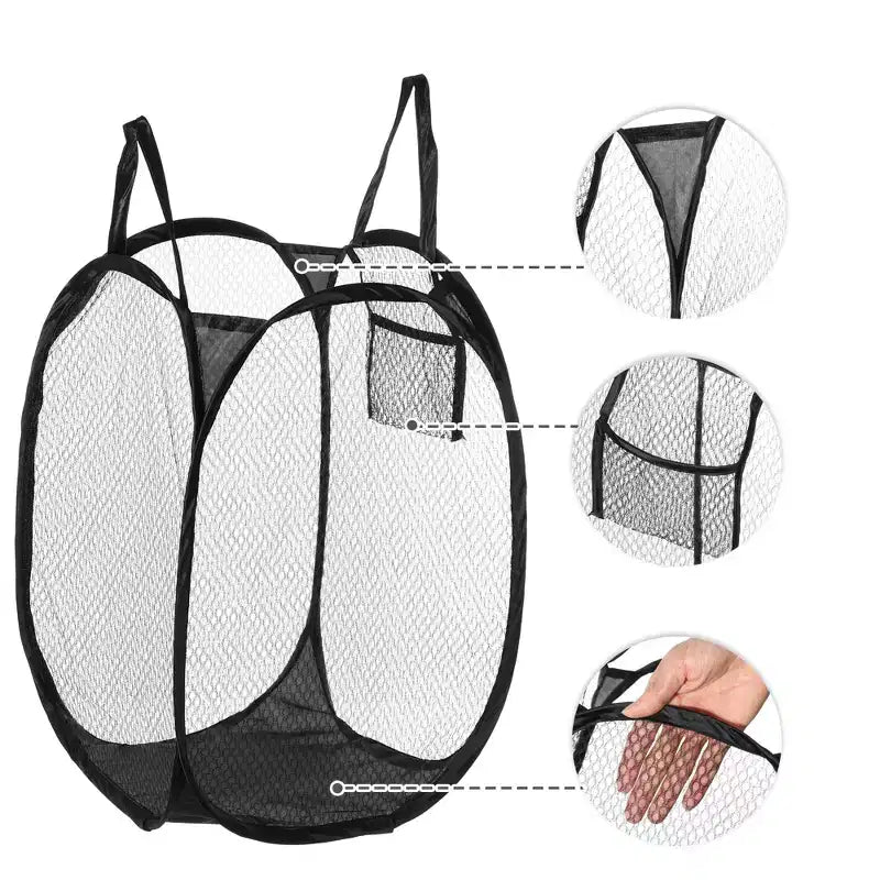 Unique Bargains Folding Mesh Laundry Hamper 10.57 Gallon 1 Pc