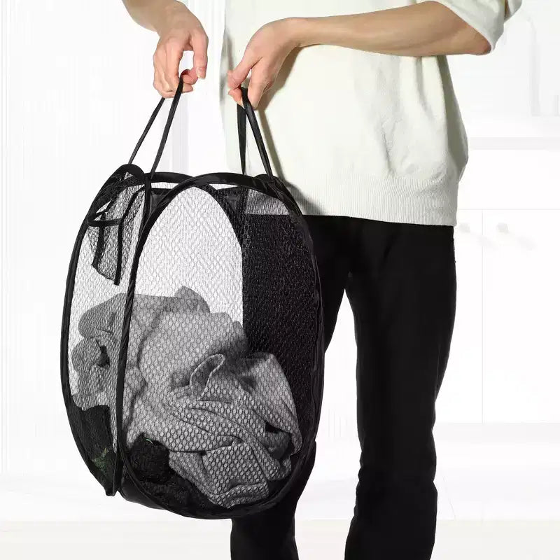 Unique Bargains Folding Mesh Laundry Hamper 10.57 Gallon 1 Pc