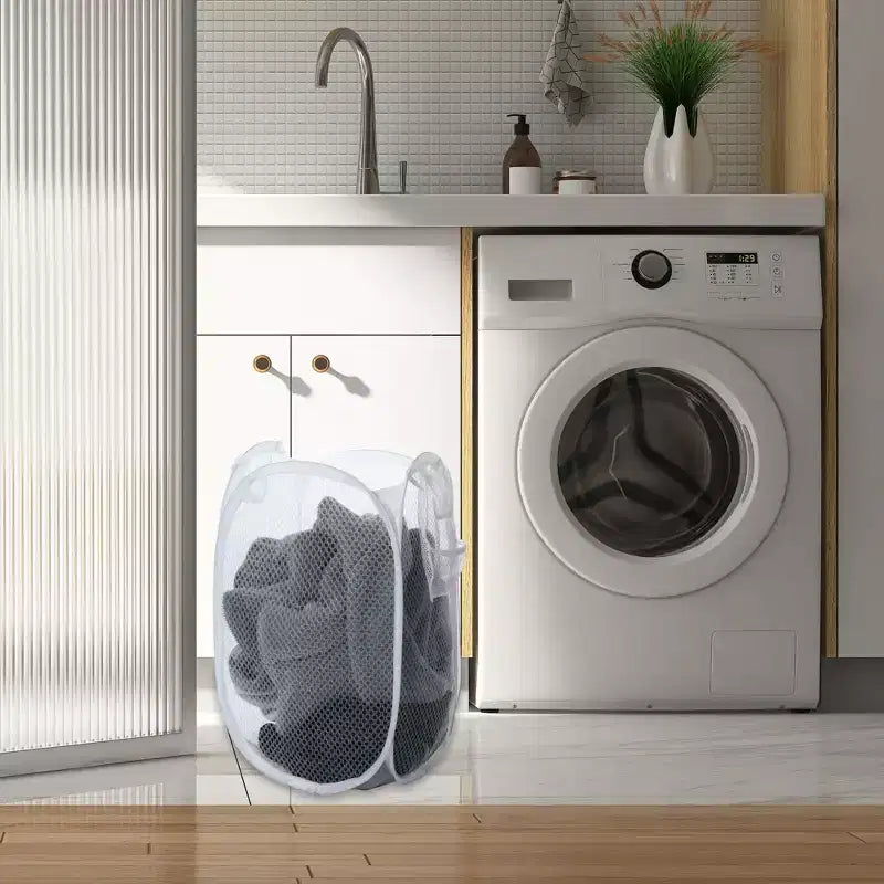 Unique Bargains Folding Mesh Laundry Hamper 10.57 Gallon 1 Pc