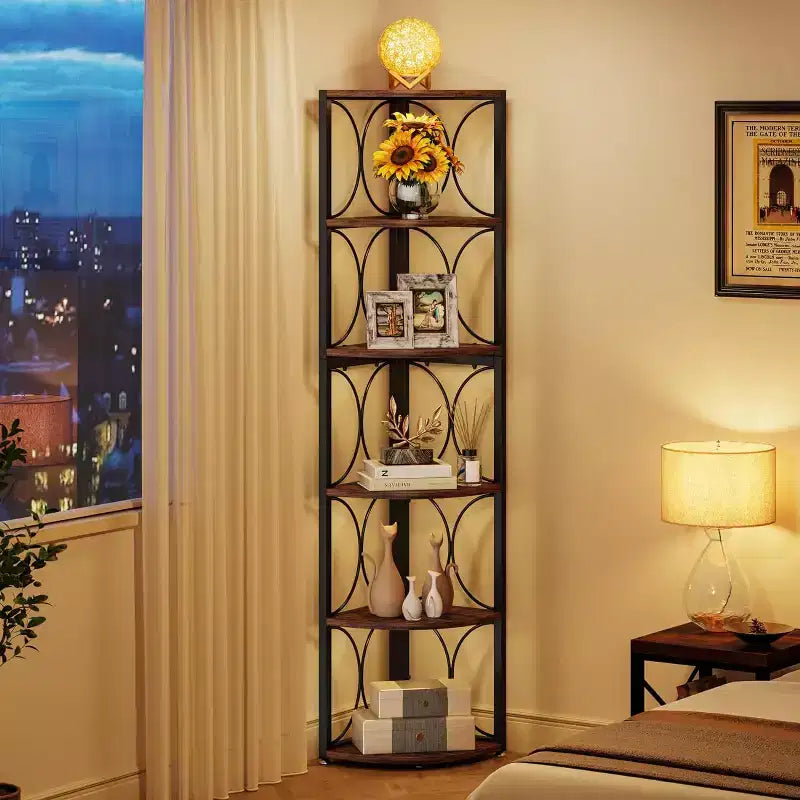 Tribeigns 67 Corner Bookshelf, 6-Tier Bookcase Storage Rack