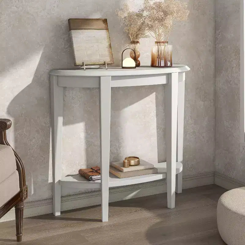 24/7 Shop At Home 36 Heartrhythm Transitional Half Moon Console Table with Shelf