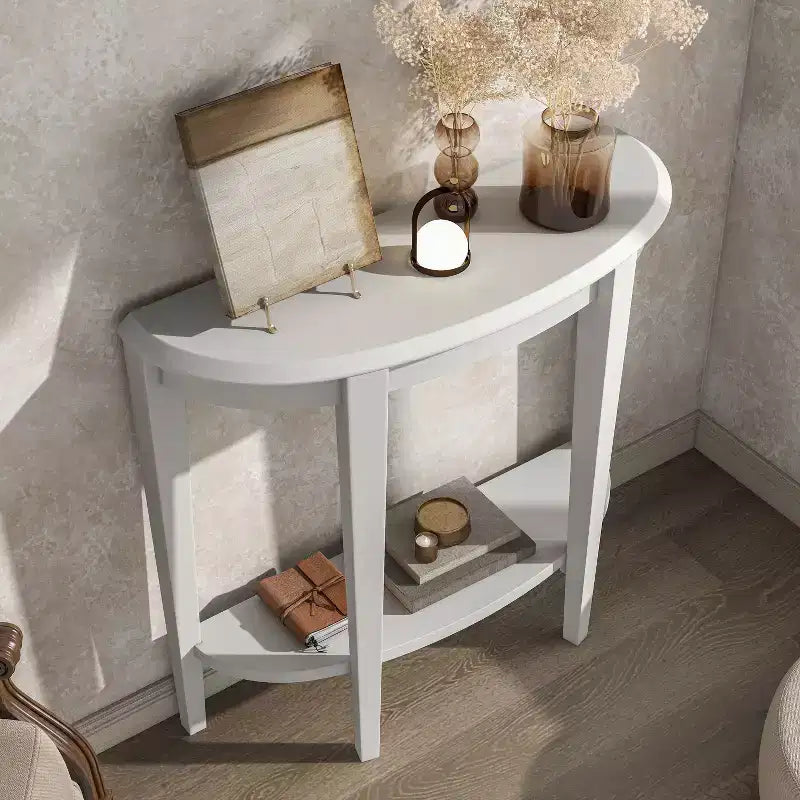 24/7 Shop At Home 36 Heartrhythm Transitional Half Moon Console Table with Shelf