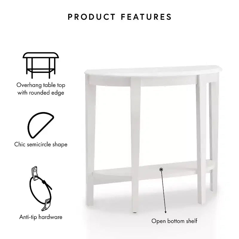 24/7 Shop At Home 36 Heartrhythm Transitional Half Moon Console Table with Shelf