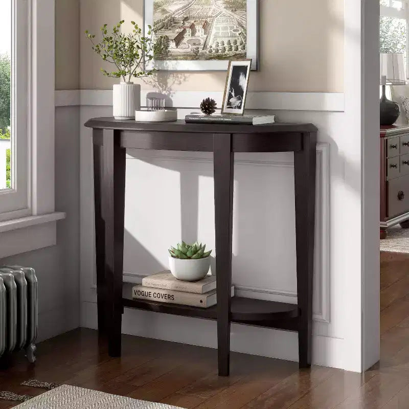 24/7 Shop At Home 36 Heartrhythm Transitional Half Moon Console Table with Shelf