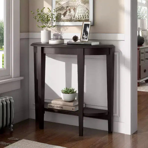 24/7 Shop At Home 36 Heartrhythm Transitional Half Moon Console Table with Shelf