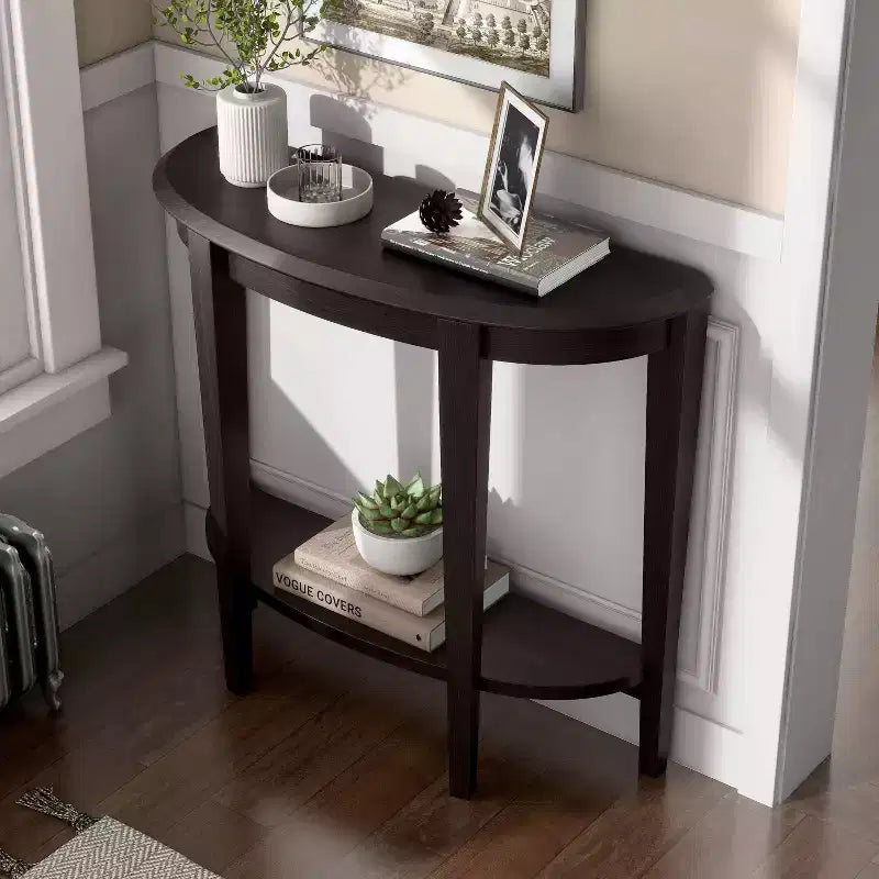24/7 Shop At Home 36 Heartrhythm Transitional Half Moon Console Table with Shelf