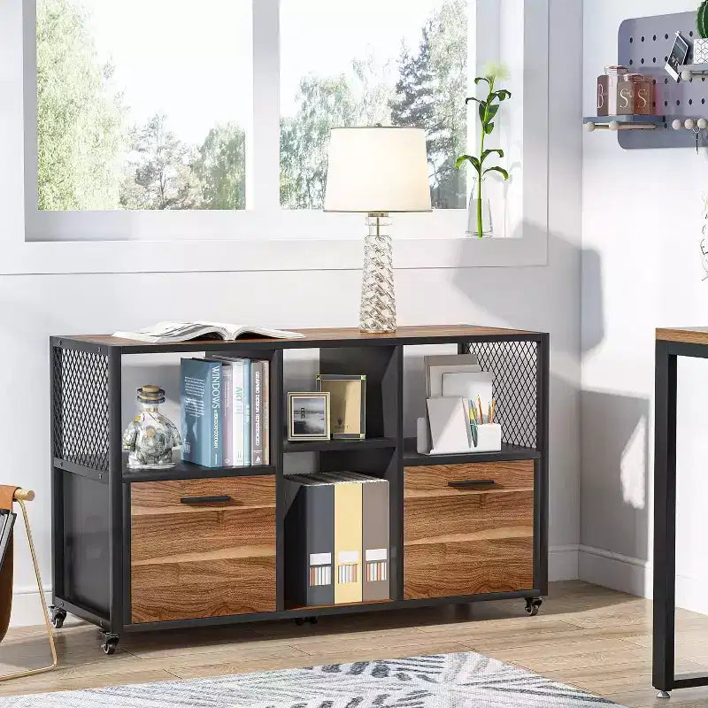 Tribesigns 2 Drawer Wood File Cabinet, Mobile Lateral Filing Cabine with Storage Shelves
