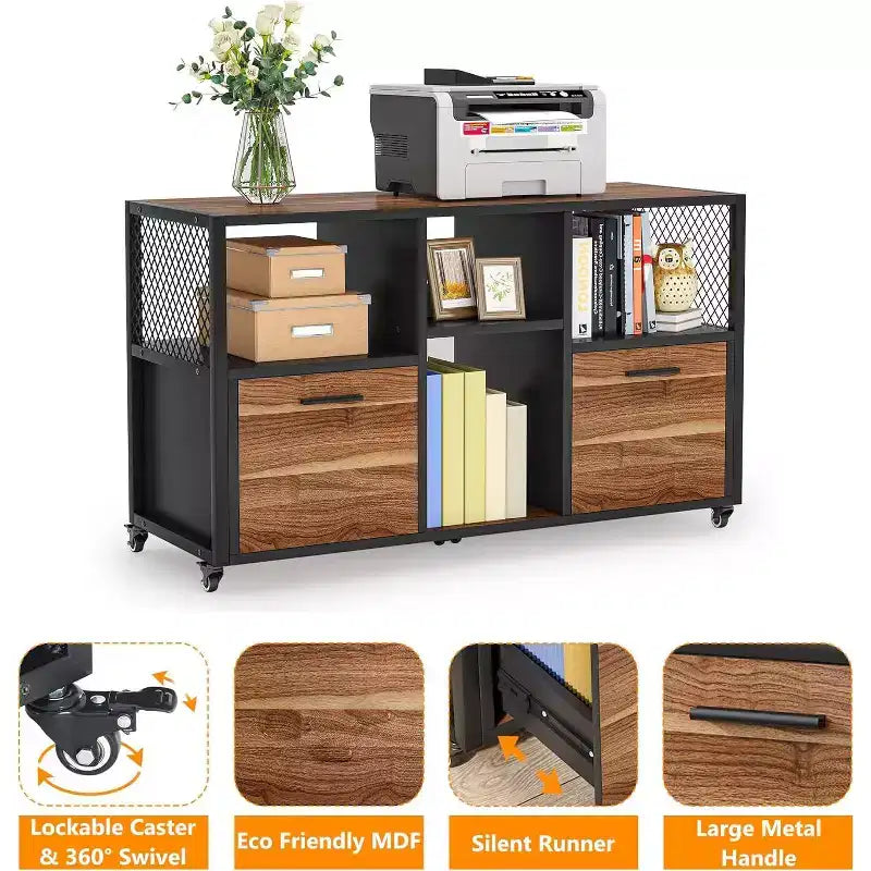 Tribesigns 2 Drawer Wood File Cabinet, Mobile Lateral Filing Cabine with Storage Shelves