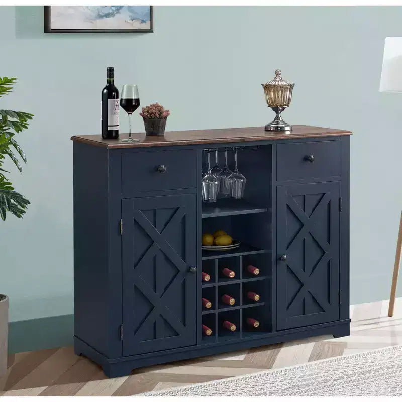 47" Wood Bar Cabinet with Brushed Nickel Knobs - Home Essentials