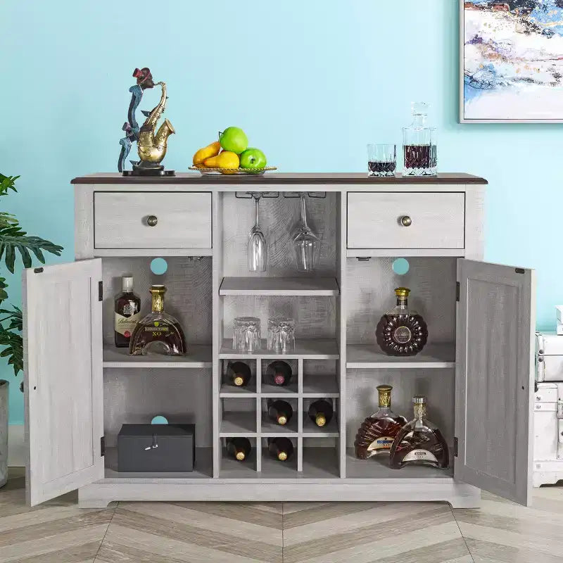 47" Wood Bar Cabinet with Brushed Nickel Knobs - Home Essentials