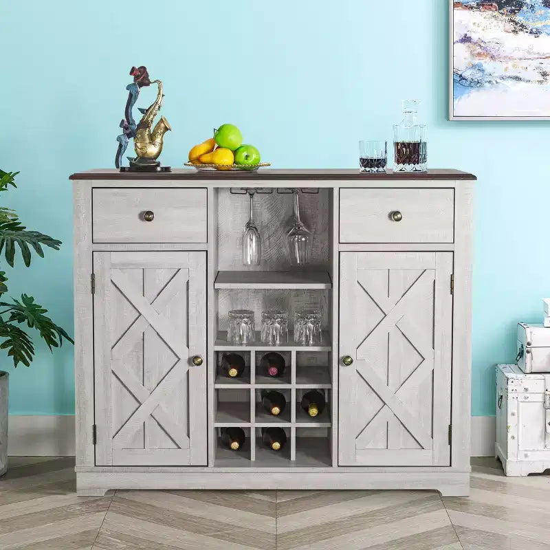 47" Wood Bar Cabinet with Brushed Nickel Knobs - Home Essentials
