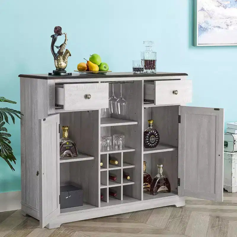 47" Wood Bar Cabinet with Brushed Nickel Knobs - Home Essentials