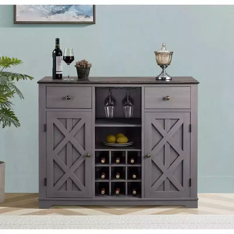 47" Wood Bar Cabinet with Brushed Nickel Knobs - Home Essentials