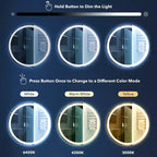 Specchio da bagno senza cornice rotondo piccolo Dane con illuminazione frontale/posteriore antiappannamento a tre colori e touch intelligente - JONATHAN Y