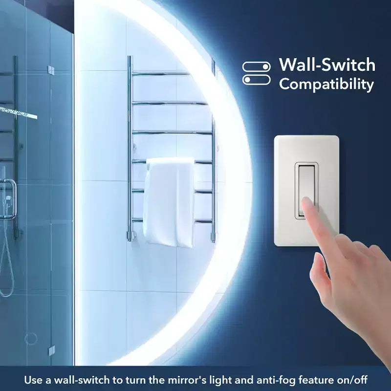 Specchio da bagno senza cornice rotondo piccolo Dane con illuminazione frontale/posteriore antiappannamento a tre colori e touch intelligente - JONATHAN Y