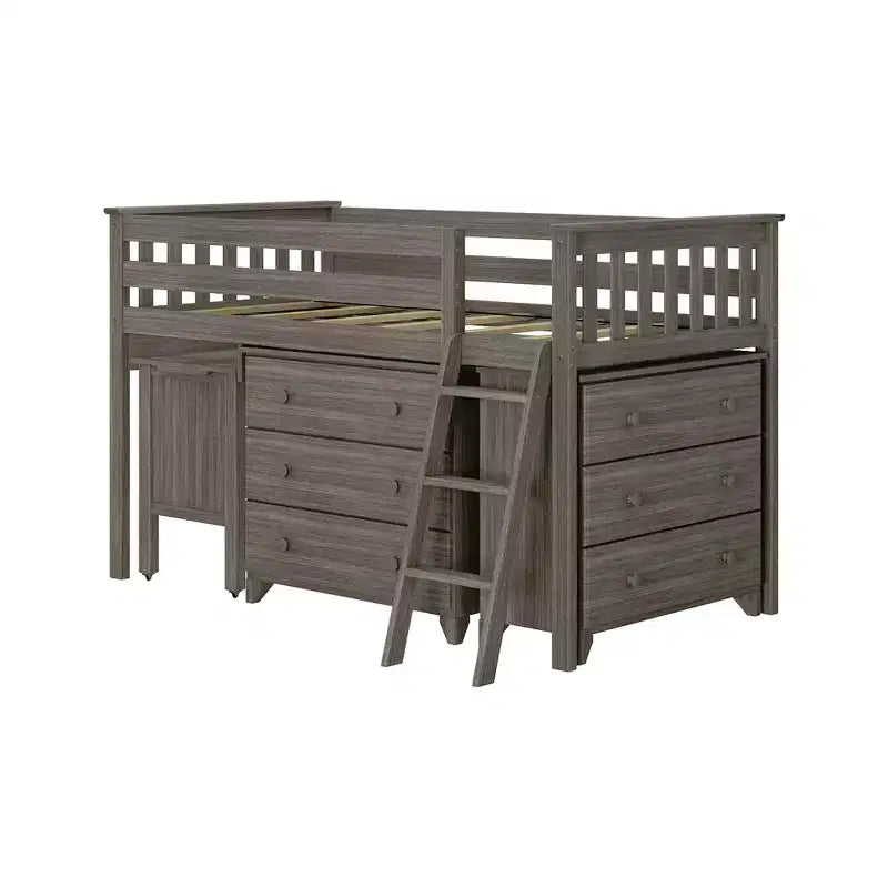 Max & Lily Twin-Size Low Loft with Pull-Out Desk and 3-Drawer Dressers