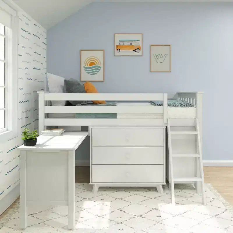Max & Lily Twin-Size Low Loft with Pull-Out Desk and 3-Drawer Dressers