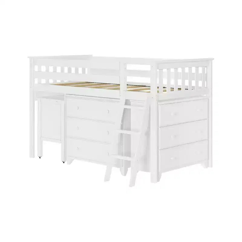 Max & Lily Twin-Size Low Loft with Pull-Out Desk and 3-Drawer Dressers
