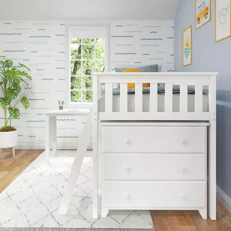 Max & Lily Twin-Size Low Loft with Pull-Out Desk and 3-Drawer Dressers