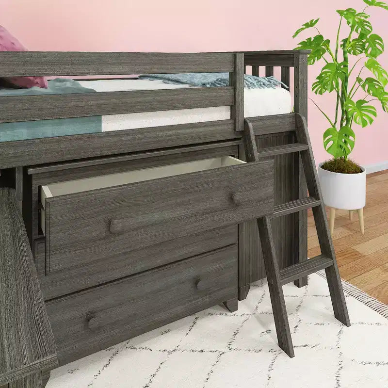 Max & Lily Twin-Size Low Loft with Pull-Out Desk and 3-Drawer Dressers