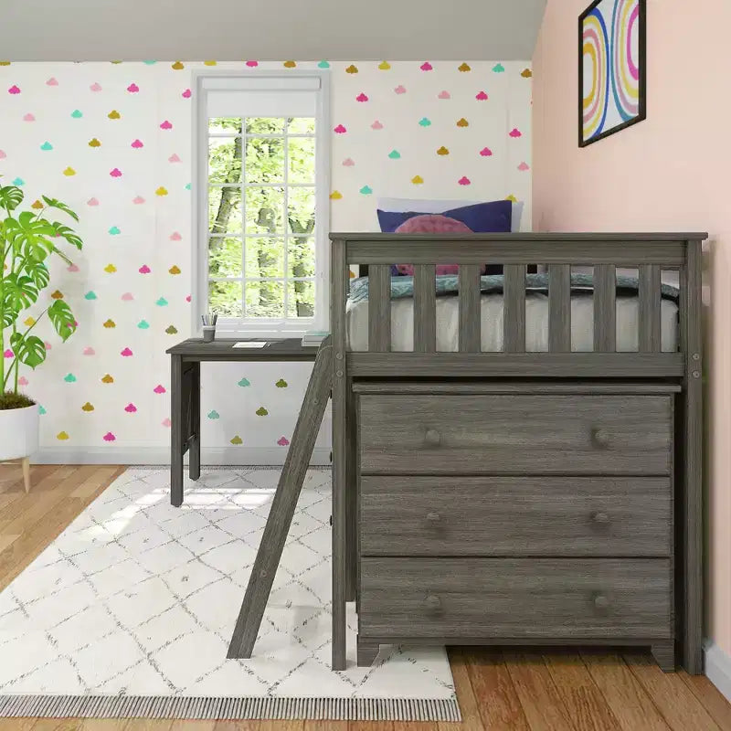 Max & Lily Twin-Size Low Loft with Pull-Out Desk and 3-Drawer Dressers