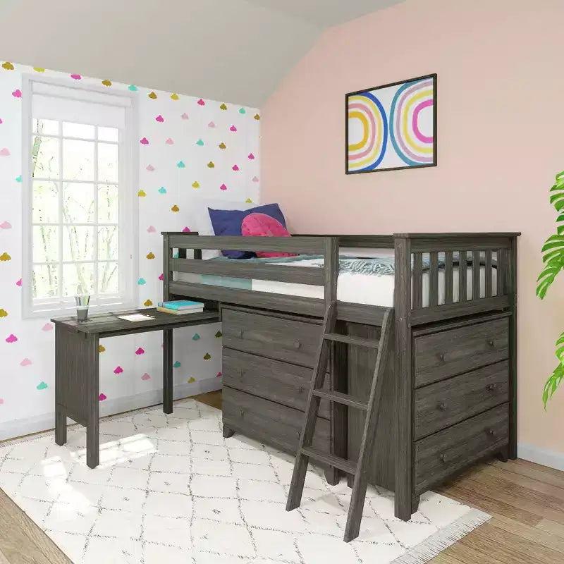 Max & Lily Twin-Size Low Loft with Pull-Out Desk and 3-Drawer Dressers