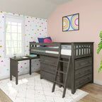 Max & Lily Twin-Size Low Loft with Pull-Out Desk and 3-Drawer Dressers