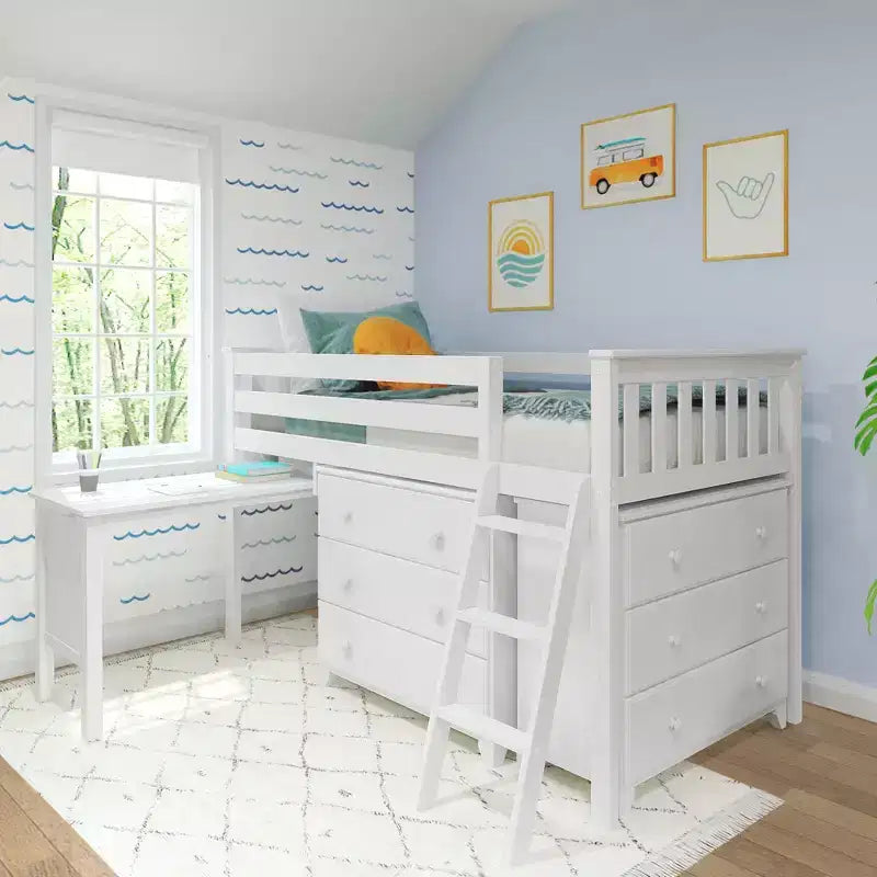 Max & Lily Twin-Size Low Loft with Pull-Out Desk and 3-Drawer Dressers