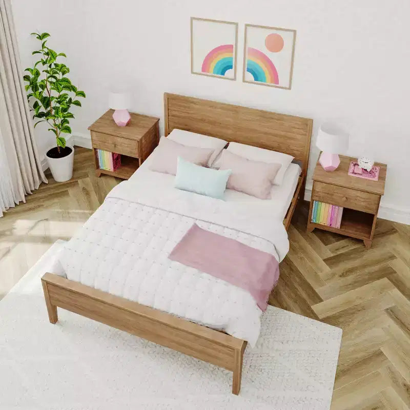 Max & Lily Letto matrimoniale con testiera, piattaforma letto in legno massello per bambini