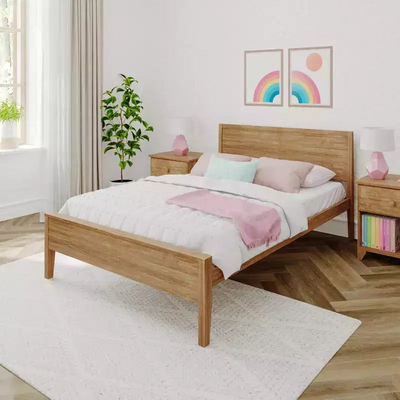 Max & Lily Full Size Bed Frame with Headboard, Solid Wood Platform Bed for Kids